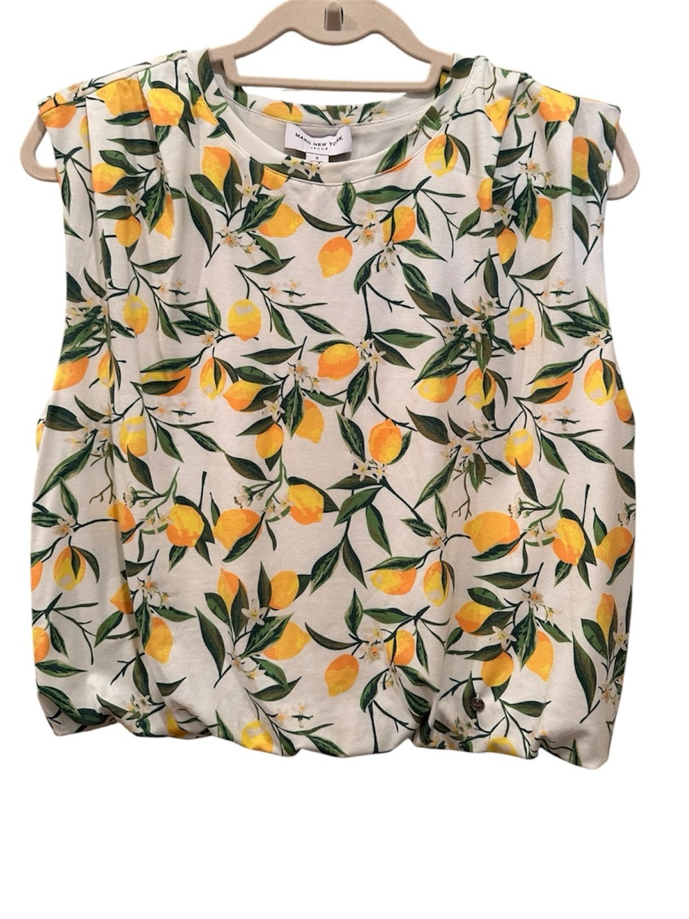 Lemon Novelty Print Bubble Hem Sleeveless Blouse Top Summer Festival Sz S